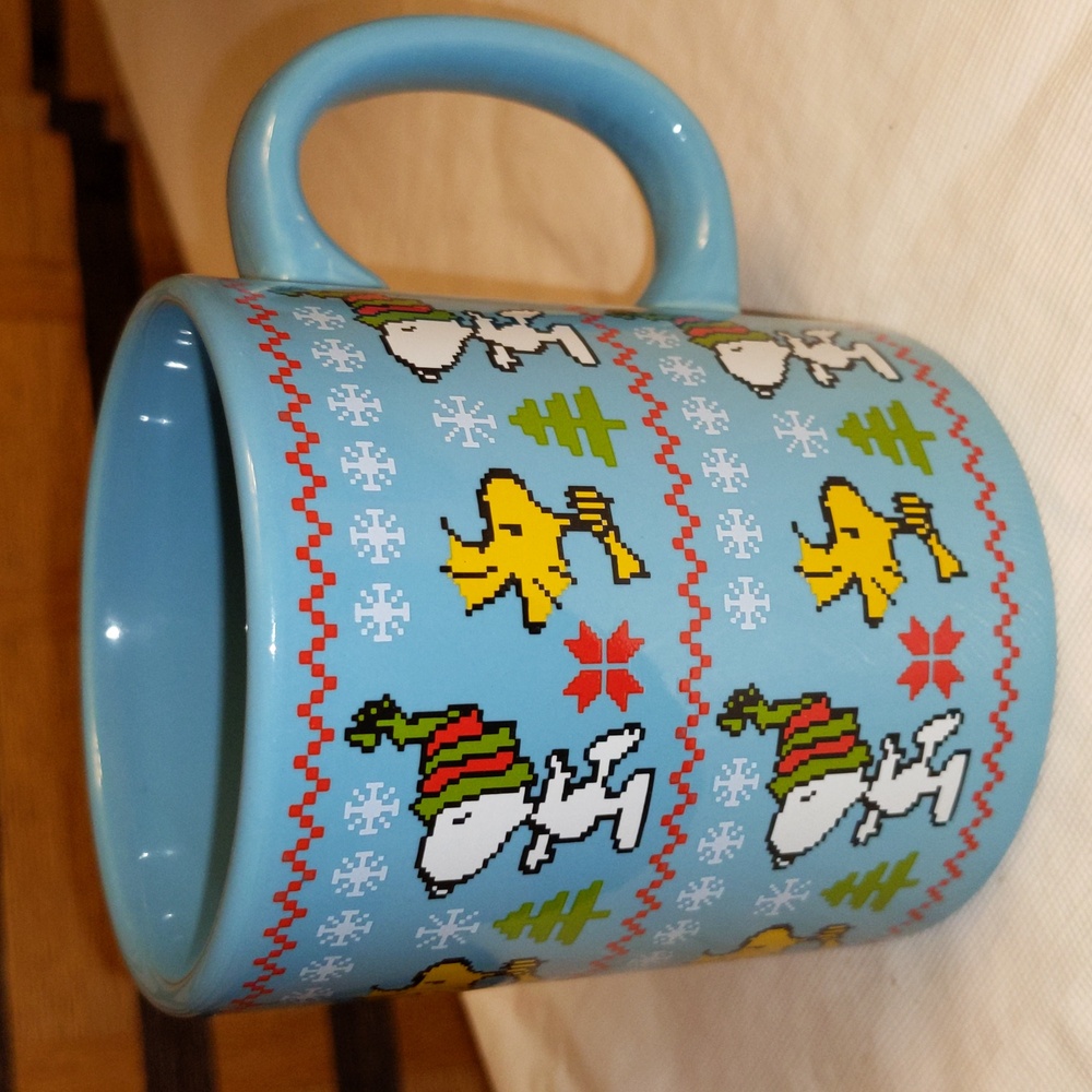 Peanuts Snoopy Woodstock Mug Nordic Sweater Print Skating Winter Ceramic 12oz